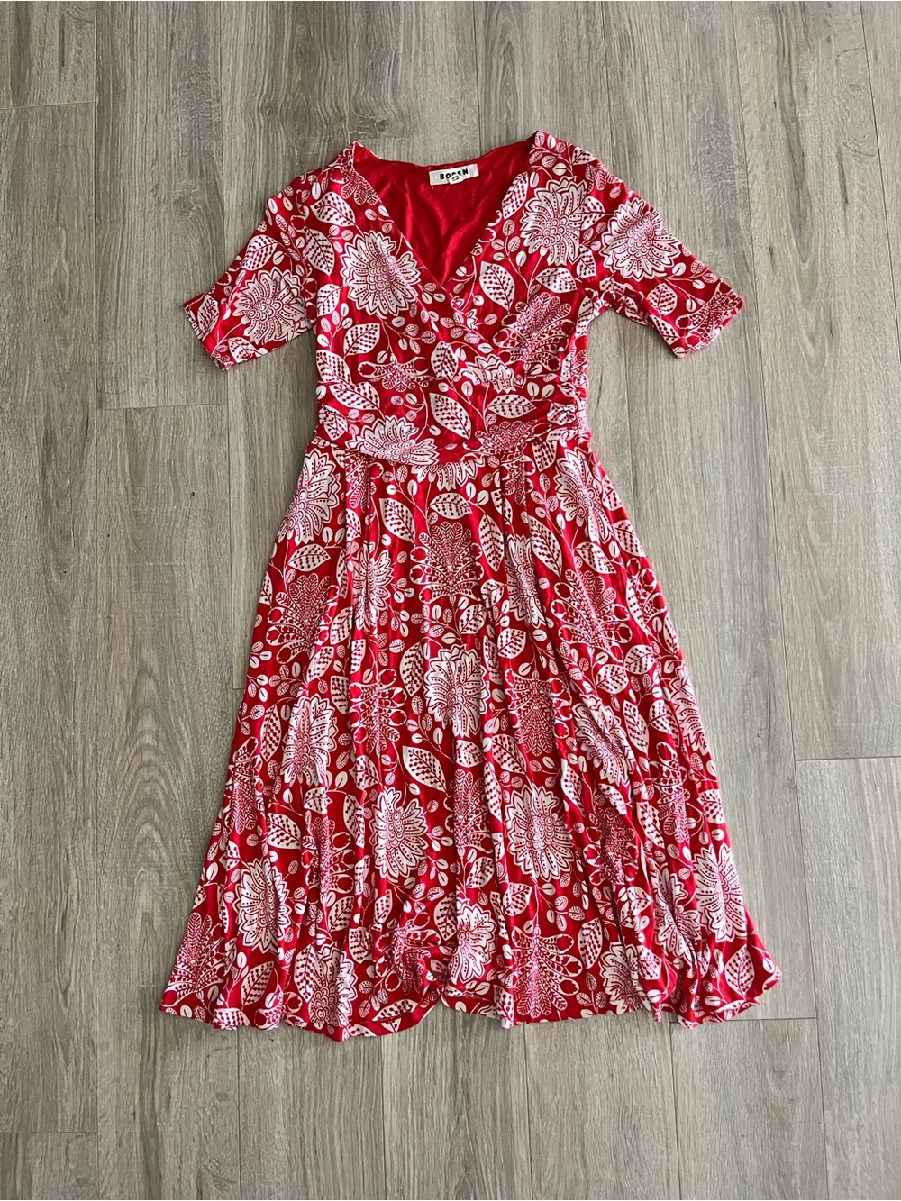 Boden Women’s Kassidy Jersey Midi Dress Poppy Red, Gardenia Swirl - Size 4P - Picture 2 of 7